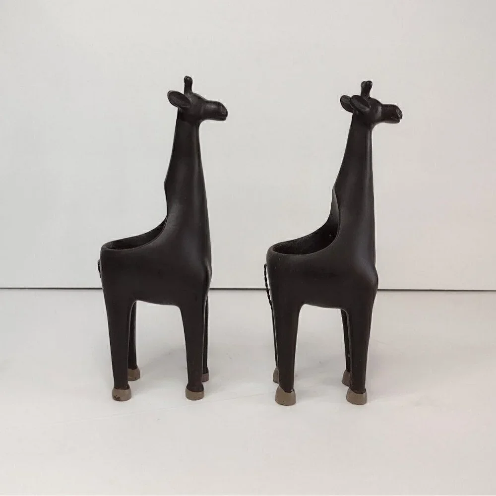 Set Of Brown Resin Giraffe Tealight Candle Holders Africa African Safari